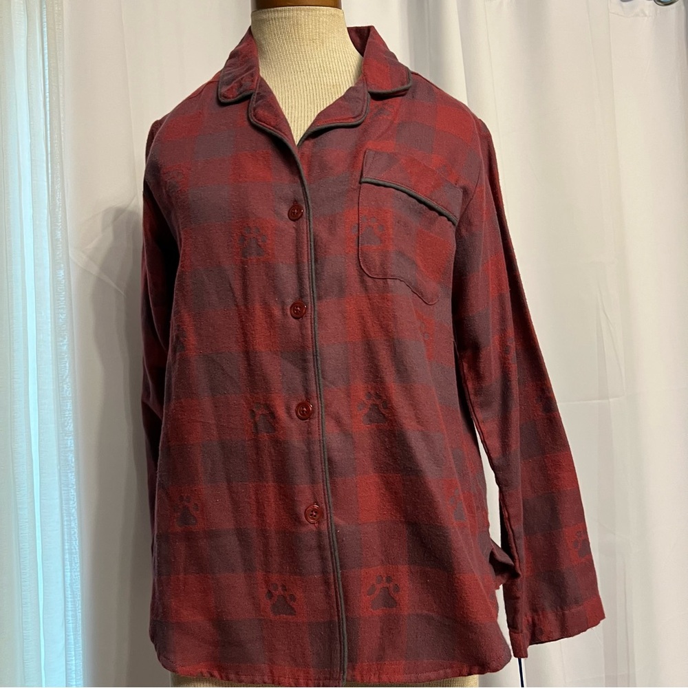 flanel sleep sense women’s 100 % cotton pijama top size small red & Gray New